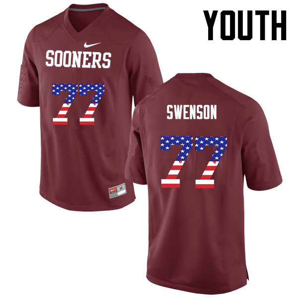 Youth Oklahoma Sooners #77 Erik Swenson College Football USA Flag Fashion Jerseys-Crimson - Click Image to Close